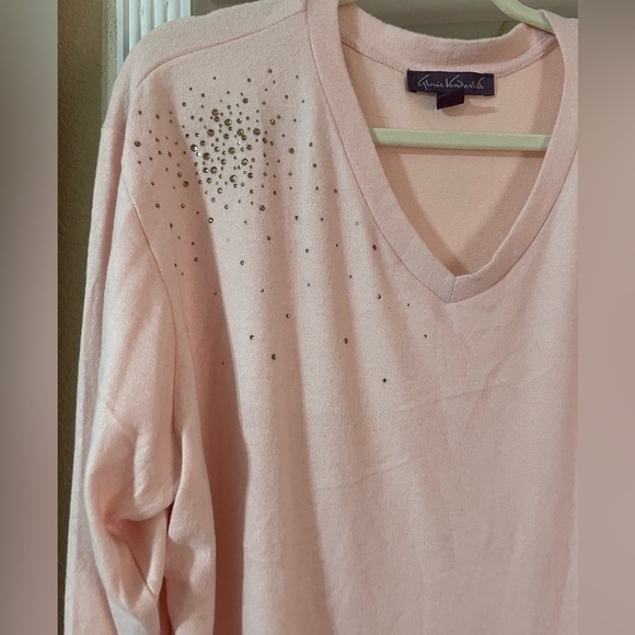 NWOT Gloria Vanderbilt sweater cardigan with rhinestone pink 3X CB 🪻 - Picture 3 of 5